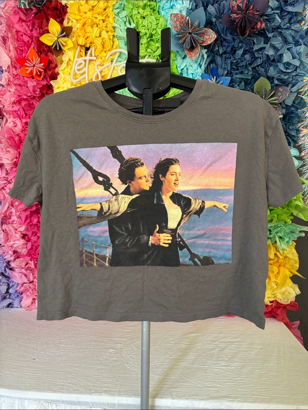 Titanic Movie Graphic Crop Tee Print - Gray